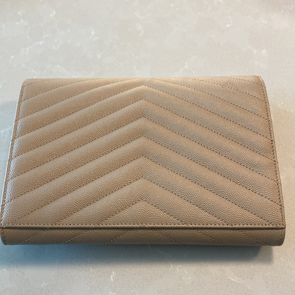 Authentic Saint Laurent Cassandra Leather Pouch in Dark Beige - Picture 6 of 11